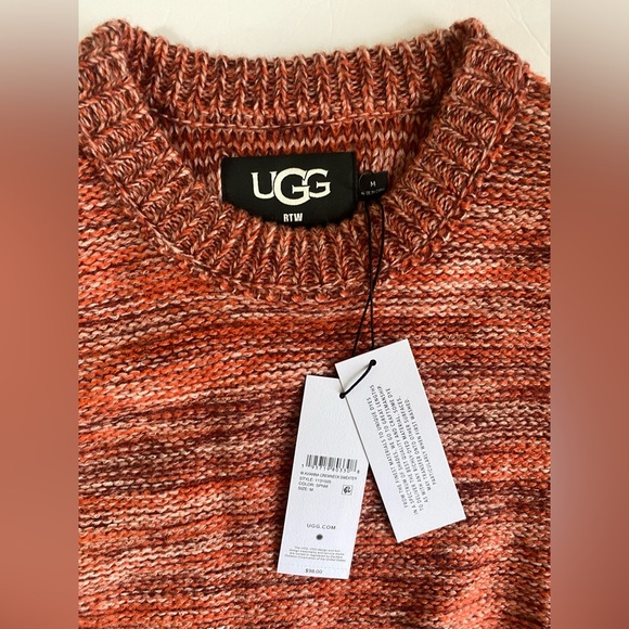 UGG Medium Sweater Avianna Striped Wool Blend Sweater crewneck Salmon Pink NWT - Picture 7 of 13